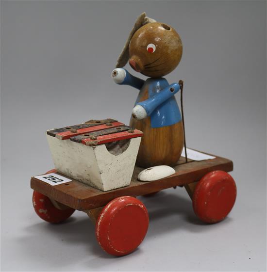 A wooden pull-along bunny